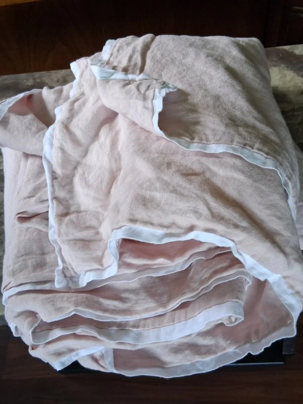 Pottery Barn Belgian Flax Linen Double Flange Soft Rose F/Q Duvet Cover Set